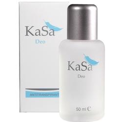Ein Deodorant-Fläschchen und seine Verpackung mit der Aufschrift "KaSa Deo".