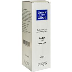 Weiße Verpackung von Linola Ölbad für Baden und Duschen, 400 ml.