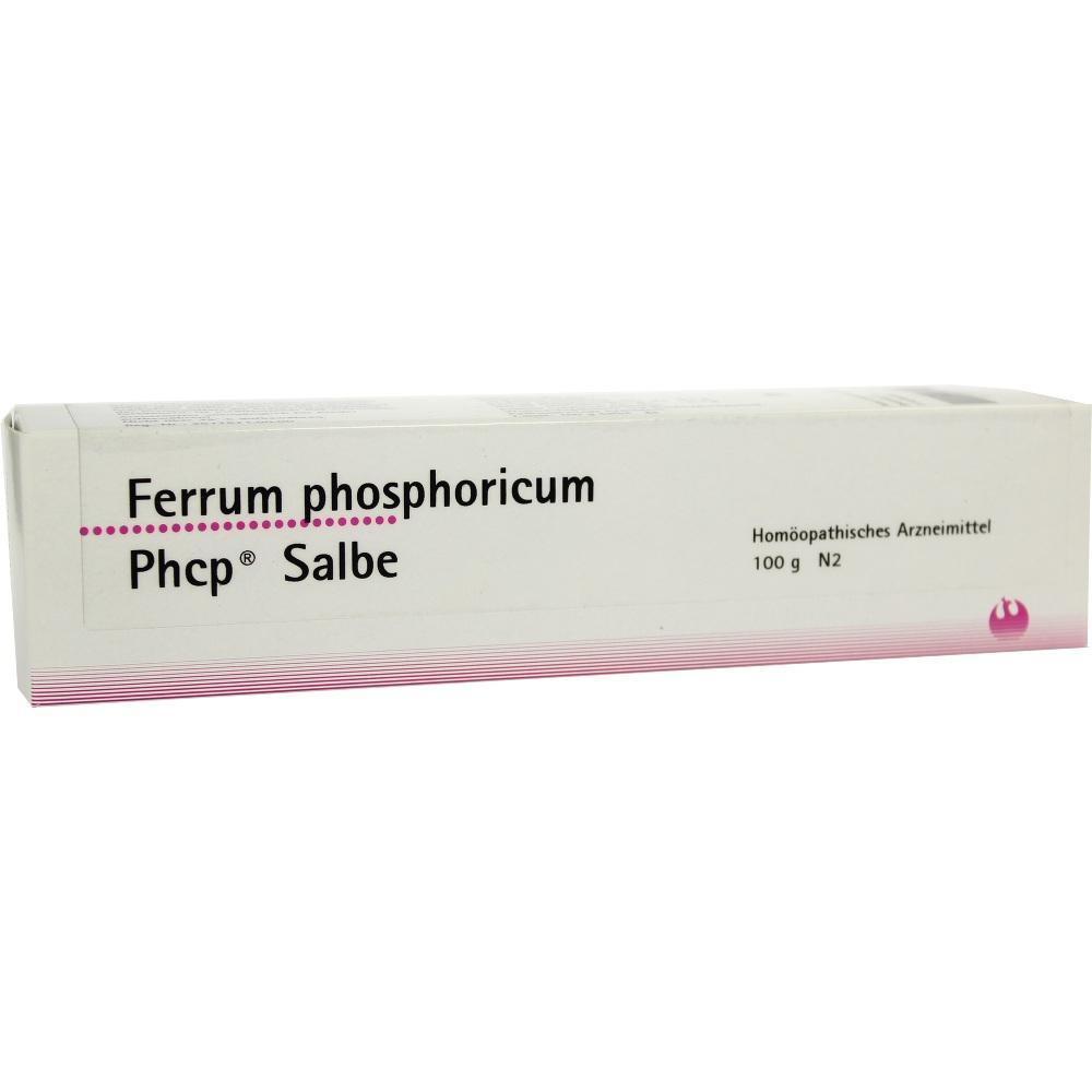 Weiße Schachtel mit der Aufschrift "Ferrum phosphoricum Phcp Salbe".