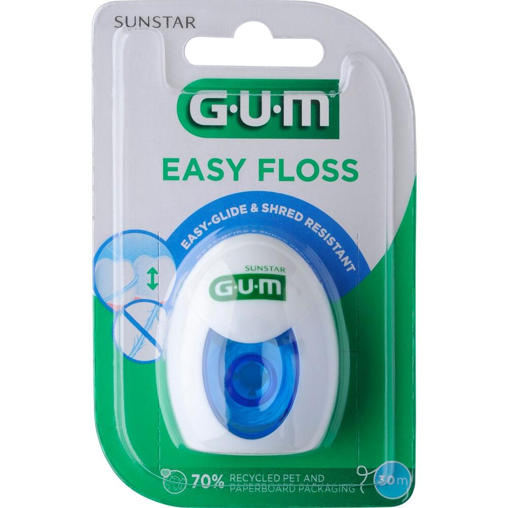 Eine Packung Zahnseide von GUM, leicht gleitend und reißfest.