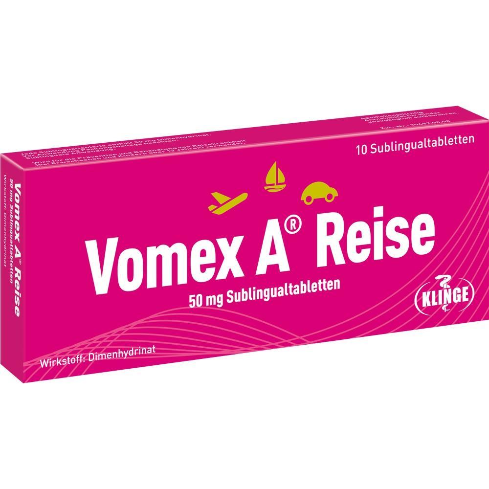 Pinkfarbene Verpackung von Vomex A Reise Tabletten gegen Reisekrankheit.