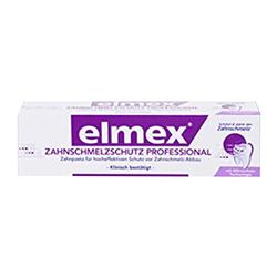 Weiße Zahnpastatube mit violetter Schrift: "elmex Zahnschmelzschutz Professional".